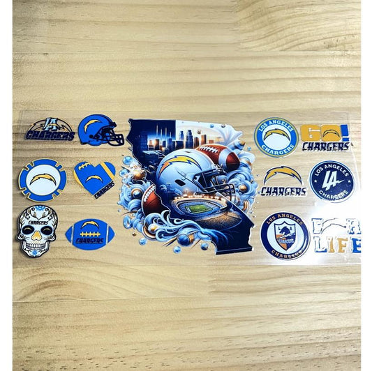 16oz UVDTF Cup Wraps,Sport, Football Teams ,Los Angeles Chargers