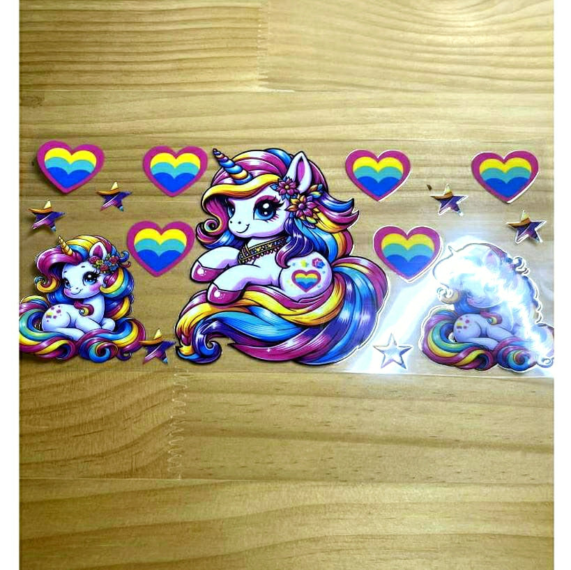 16oz UVDTF Cup Wraps, Cartoon ,Unicorn ,Heart