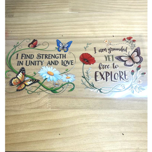 16oz UVDTF Cup Wraps, Butterfly & Words