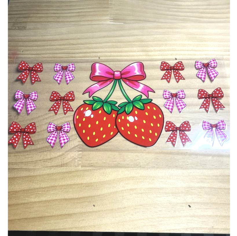 16oz UVDTF Cup Wraps ,Bownet & Bow ,Strawberry
