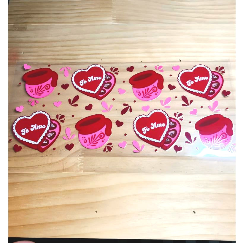 16oz UVDTF Cup Wraps ,Heart ,Cafecito Drink