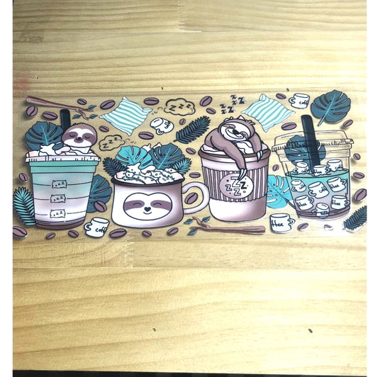 16oz UVDTF Cup Wraps, Starbuck Cups,Sloth