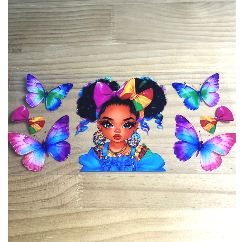 16oz UVDTF Cup Wraps ,Butterfly ,Black Girl
