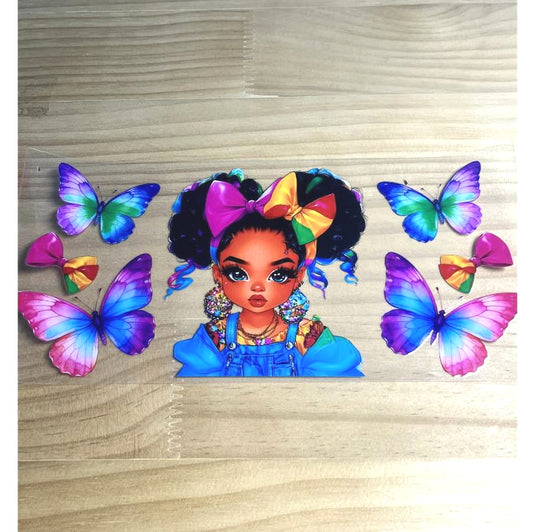 16oz UVDTF Cup Wraps ,Butterfly ,Black Girl