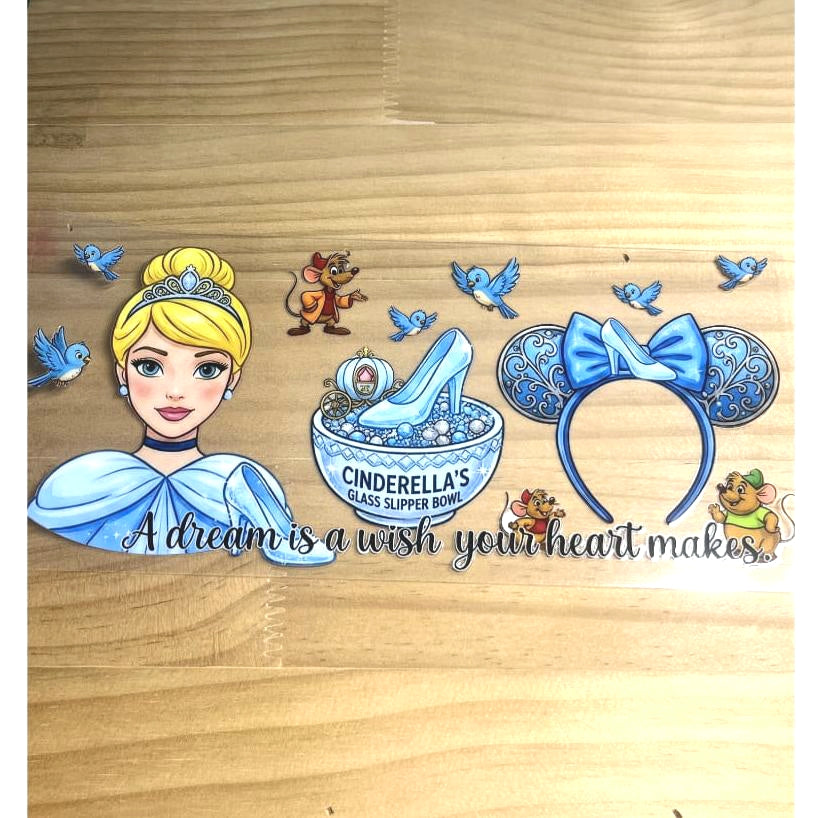 16oz UVDTF Cup Wraps,Cartoon Princess, Cinderella