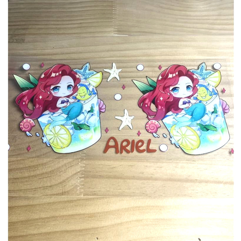 16oz UVDTF Cup Wraps,Cartoon Princess, Ariel & Mermaid