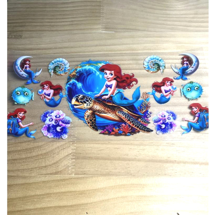 16oz UVDTF Cup Wraps,Cartoon Princess, Ariel & Mermaid