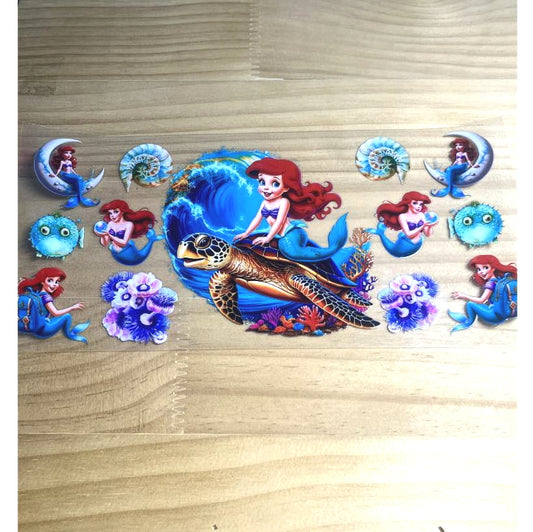 16oz UVDTF Cup Wraps,Cartoon Princess, Ariel & Mermaid