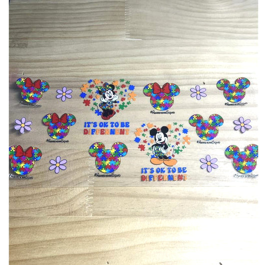 16oz UVDTF Cup Wraps,Autism ,Mickey Mouse