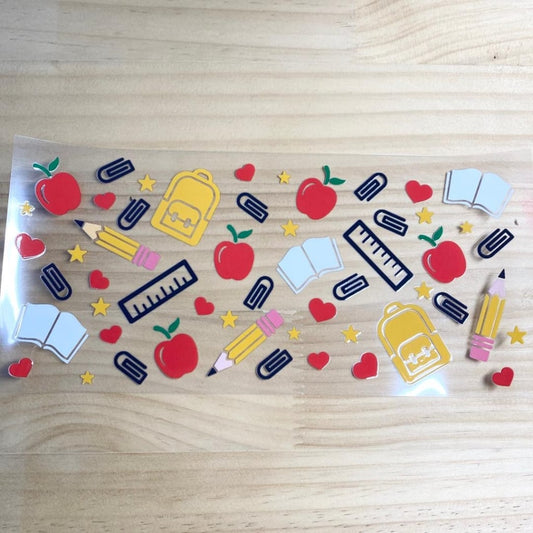 16oz UVDTF Cup Wraps, Teacher & Apple