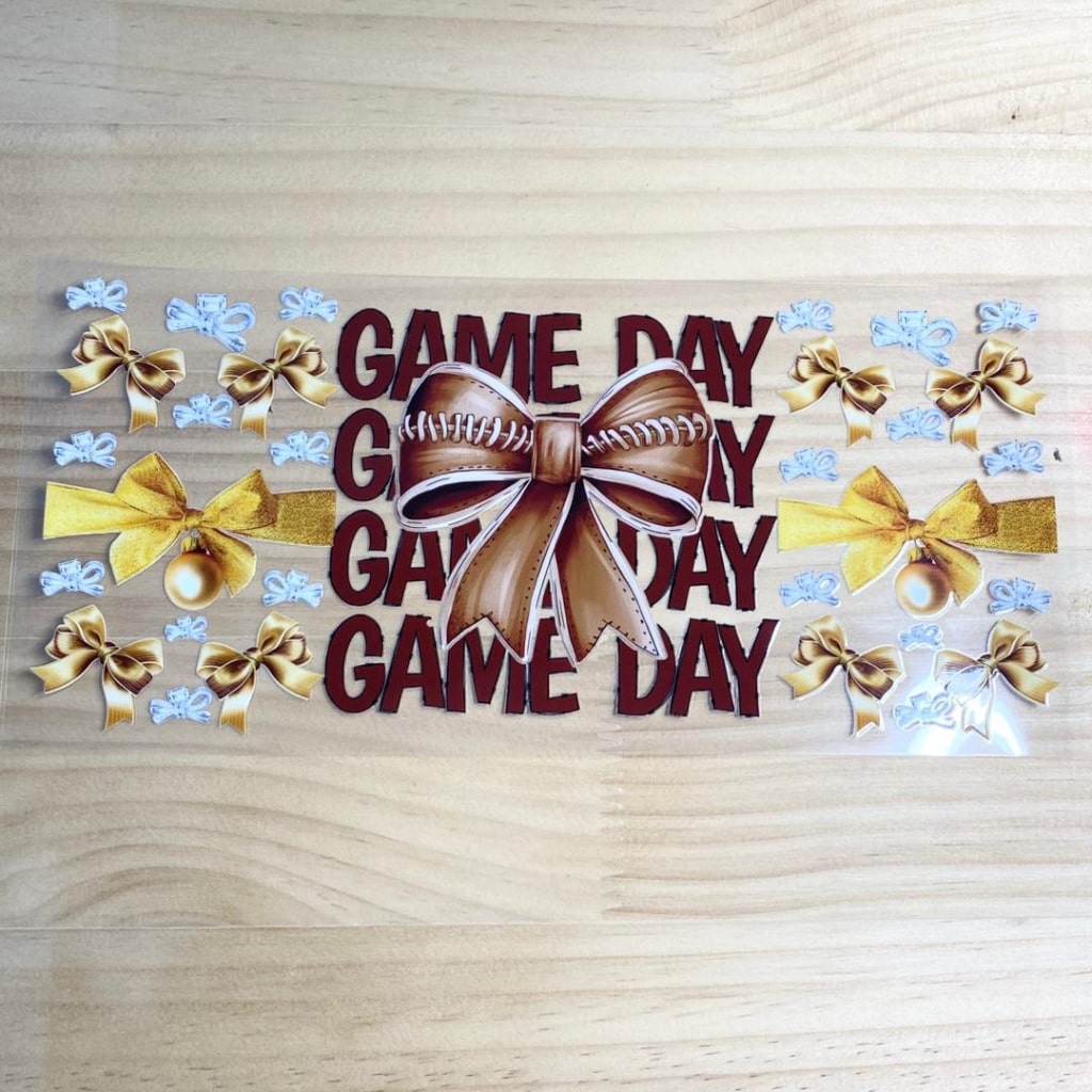 16oz UVDTF Cup Wraps, Game Day & Football & Bow