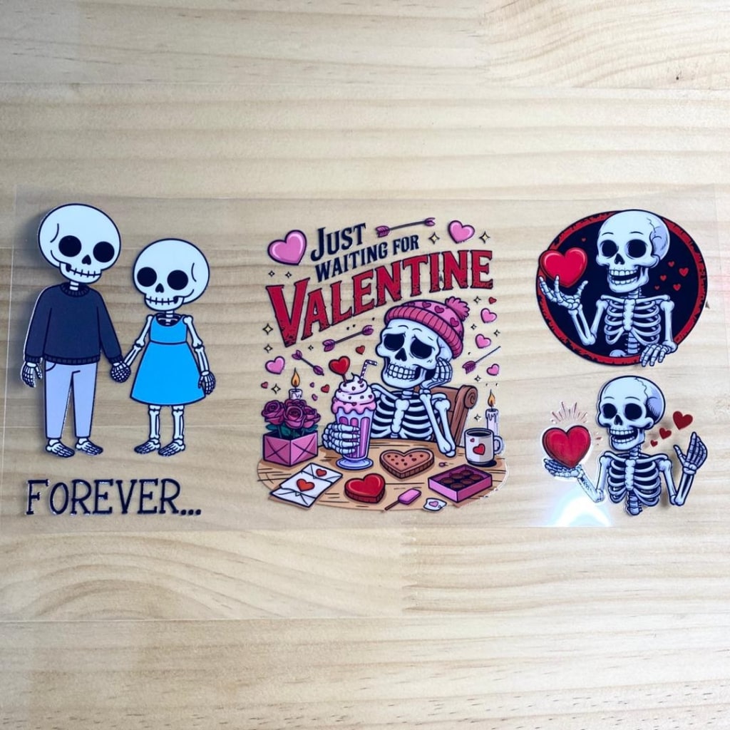 16oz UVDTF Cup Wraps,Skeleton & Valentine's Day