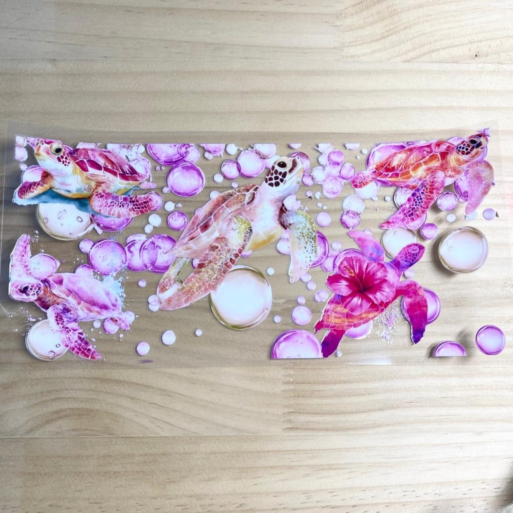 16oz UVDTF Cup Wraps, Pink Turtle