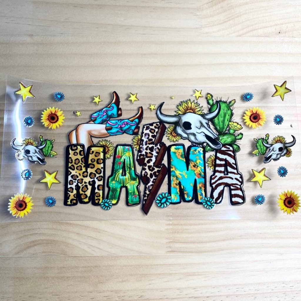 16oz UVDTF Cup Wraps,Cow Girl Mama & Mom & Mother