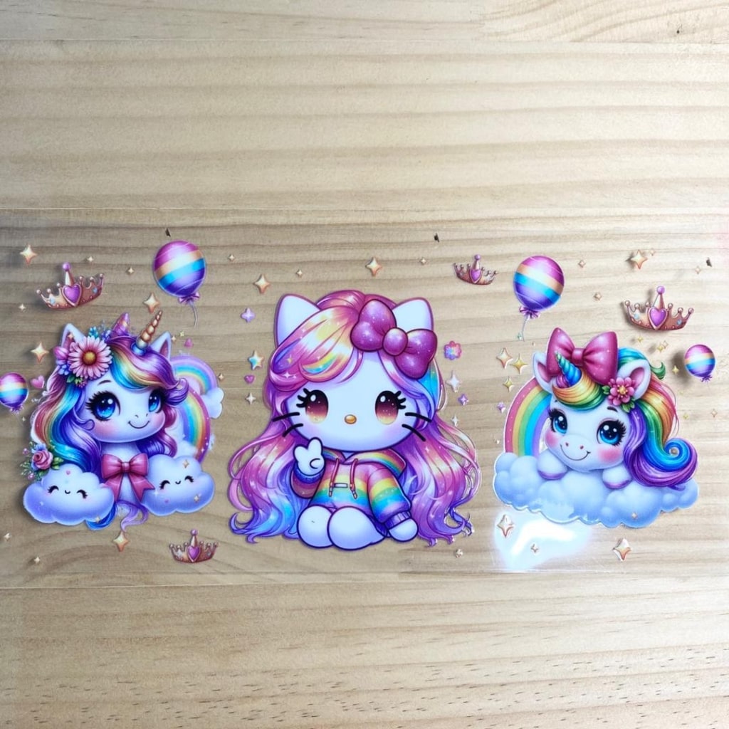 16oz UVDTF Cup Wraps, Unicorn Hello Kitty ,Cartoon