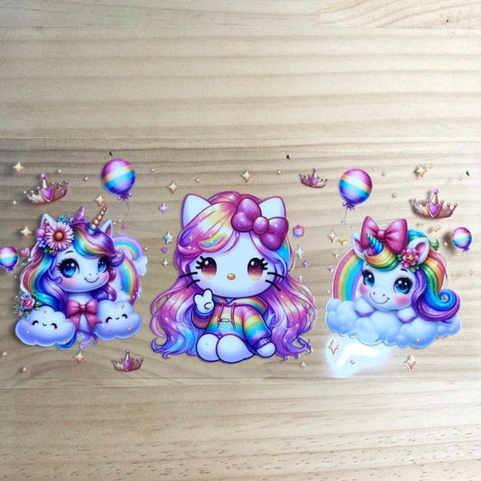 16oz UVDTF Cup Wraps, Unicorn Hello Kitty ,Cartoon