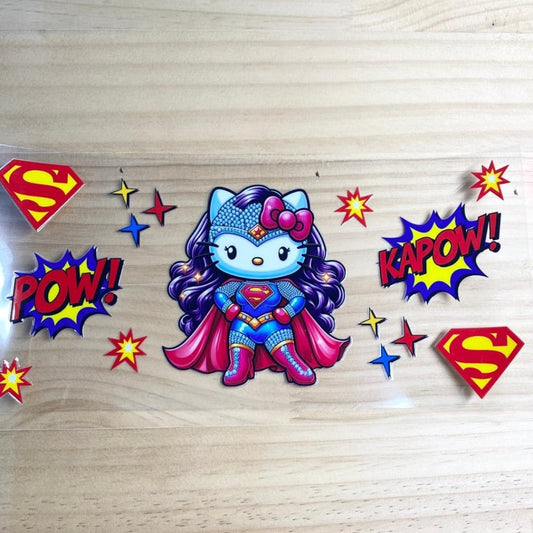16oz UVDTF Cup Wraps, Superhero Hello Kitty ,Cartoon