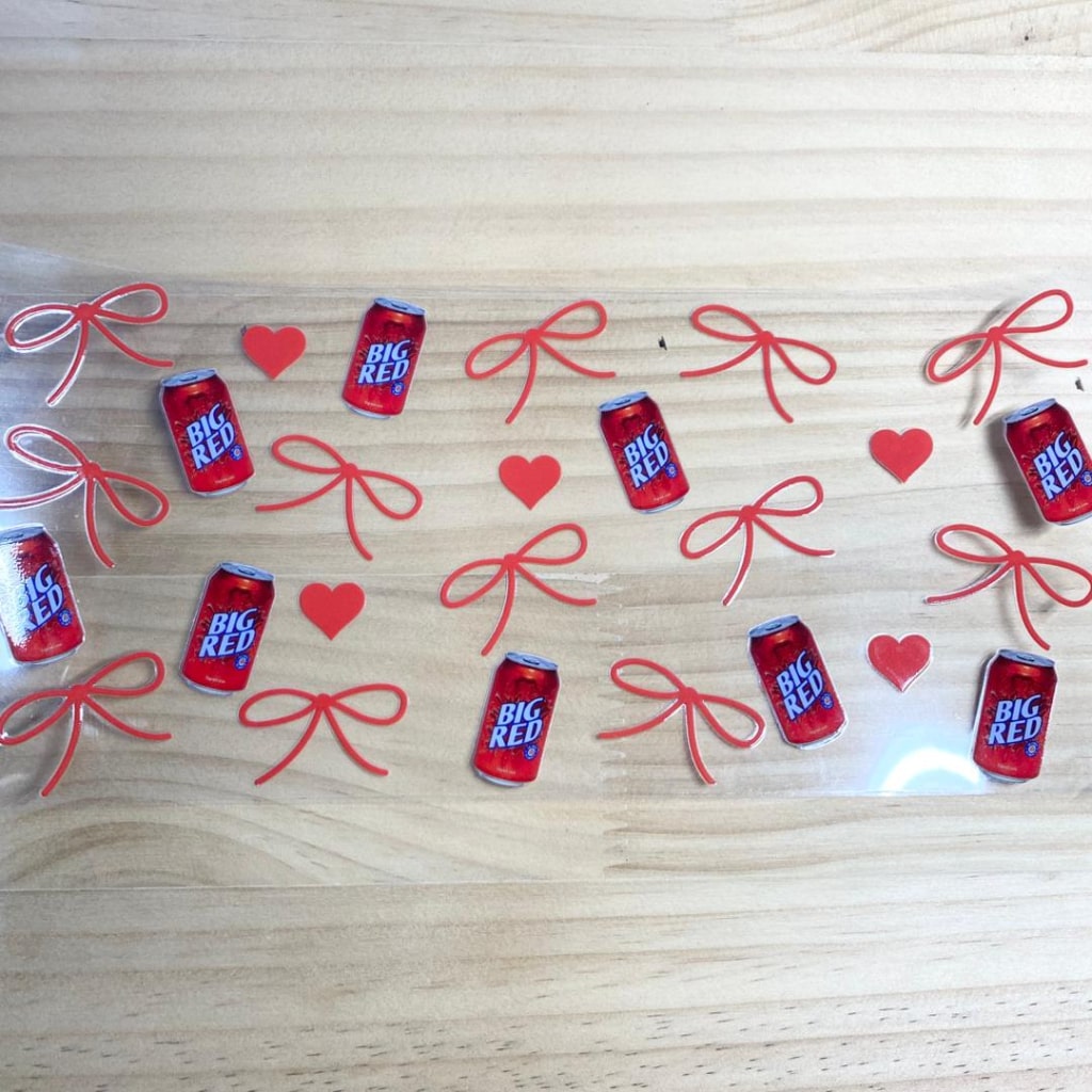 16oz UVDTF Cup Wraps, Bow & Big Red, Drinking