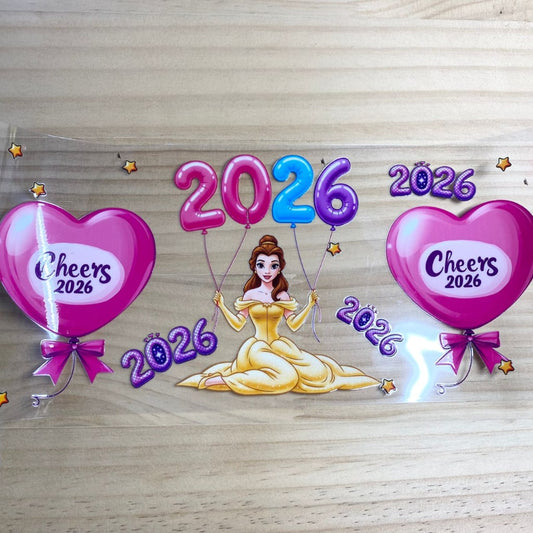 16oz UVDTF Cup Wraps,Princess Bella ,Happy 2026 ,Cartoon