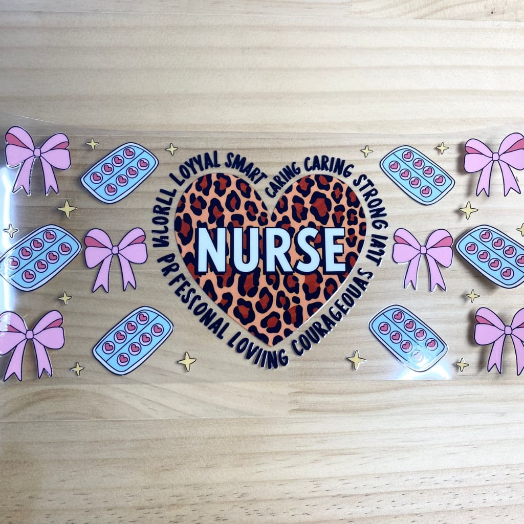 16oz UVDTF Cup Wraps, Nurse & Heart