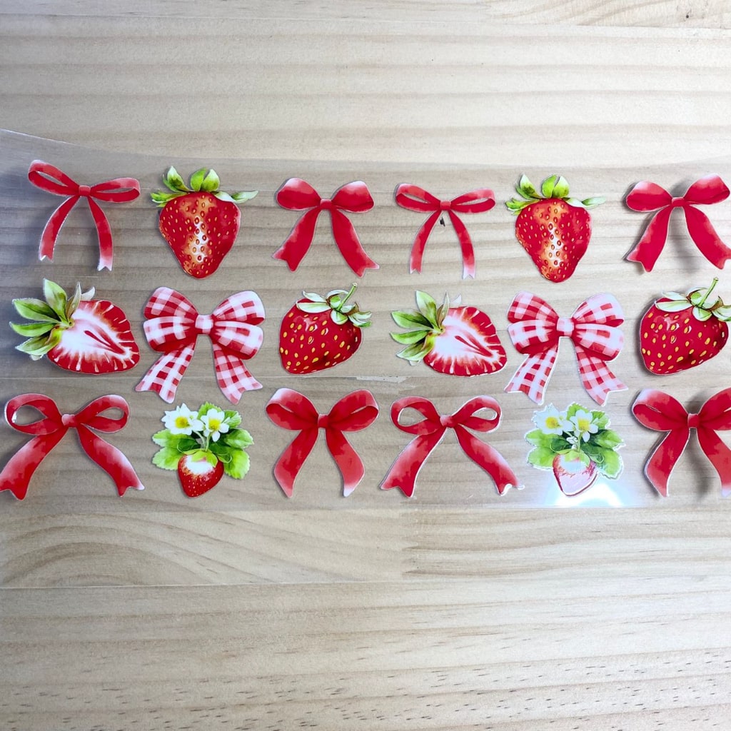 16oz UVDTF Cup Wraps, Strawberry & Bow