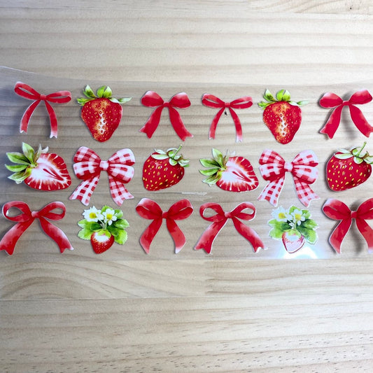 16oz UVDTF Cup Wraps, Strawberry & Bow