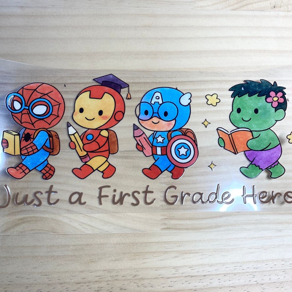 16oz UVDTF Cup Wraps, Marvel Boy & Hero ,Go To School