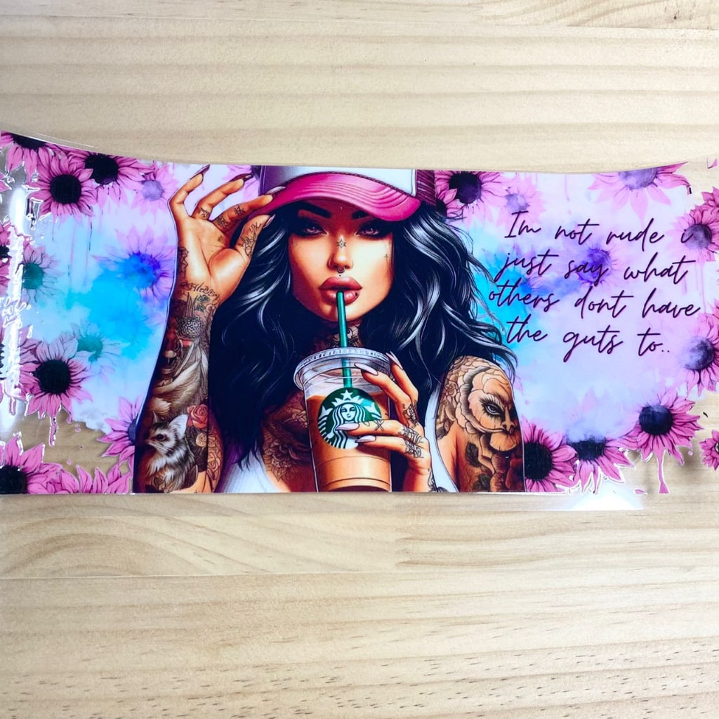 16oz UVDTF Cup Wraps, Tatto Girl & Starbuck Coffe