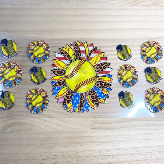 16oz UVDTF Cup Wraps, Sunflower Softball