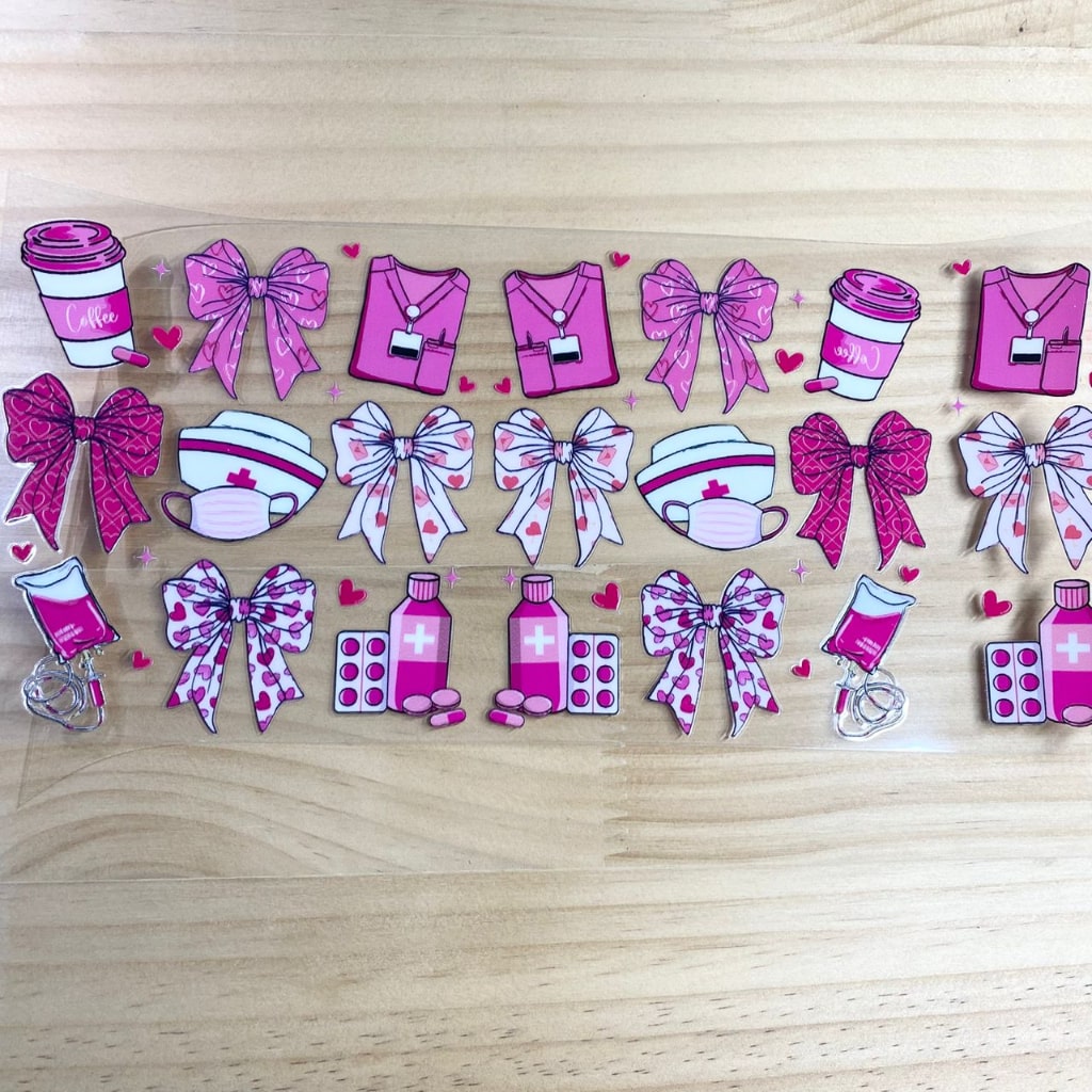 16oz UVDTF Cup Wraps,Nurse & Bow & Heart