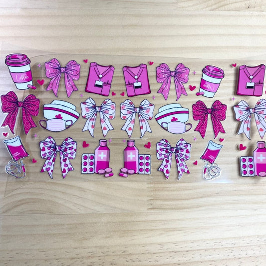 16oz UVDTF Cup Wraps,Nurse & Bow & Heart