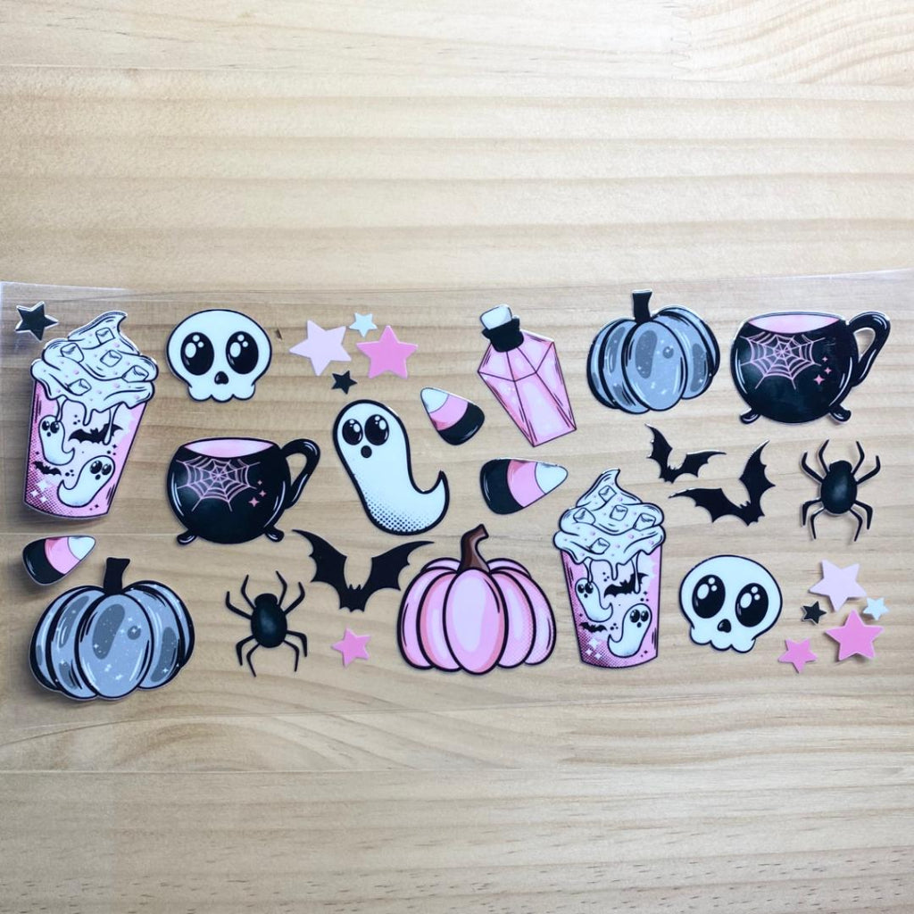 16oz UVDTF Cup Wraps, Spooky Vibe & Ghost & Pumking & Spider