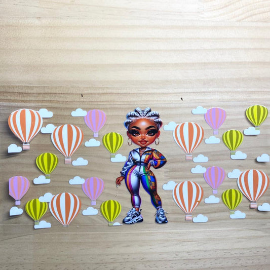 16oz UVDTF Cup Wraps, Hot air balloon & Cool Girl