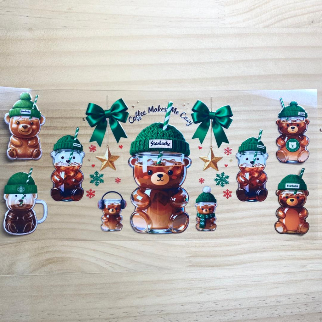 16oz UVDTF Cup Wraps,Starbuck Coffee Bear