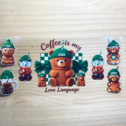 16oz UVDTF Cup Wraps,Starbuck Coffee Bear