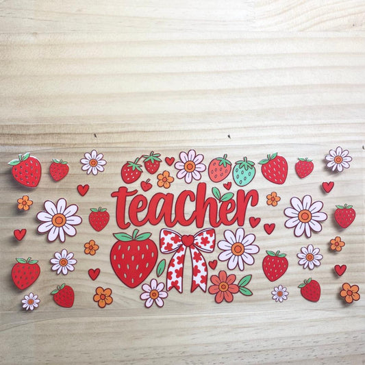 16oz UVDTF Cup Wraps,Teacher & Strawberry & Bow