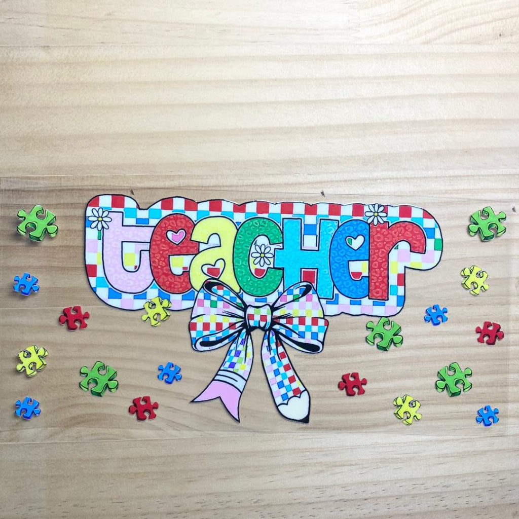16oz UVDTF Cup Wraps,Teacher & Bow & Autism