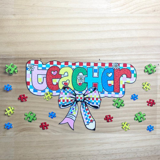 16oz UVDTF Cup Wraps,Teacher & Bow & Autism