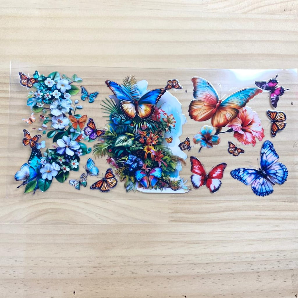 16oz UVDTF Cup Wraps, Butterfly with Flowers
