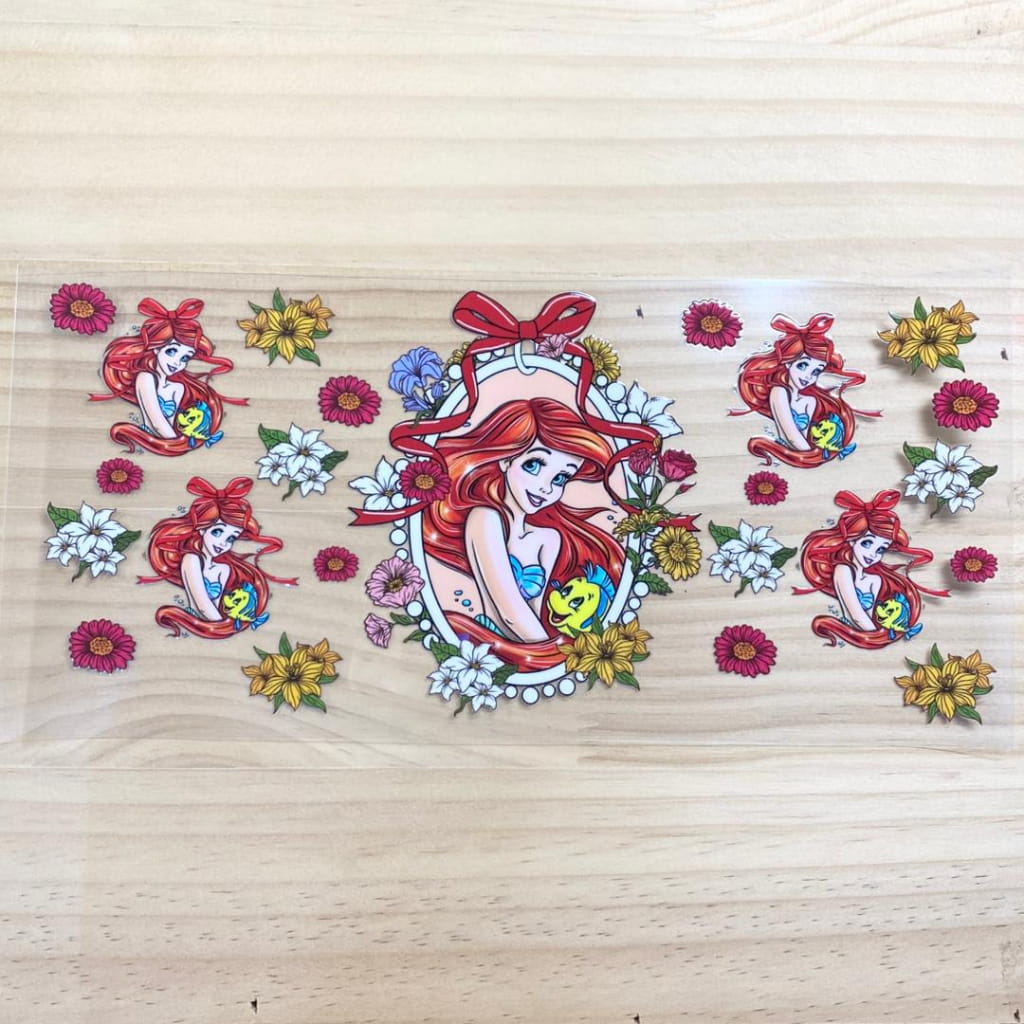 16oz UVDTF Cup Wraps,Cartoon Princess, Ariel & Mermaid