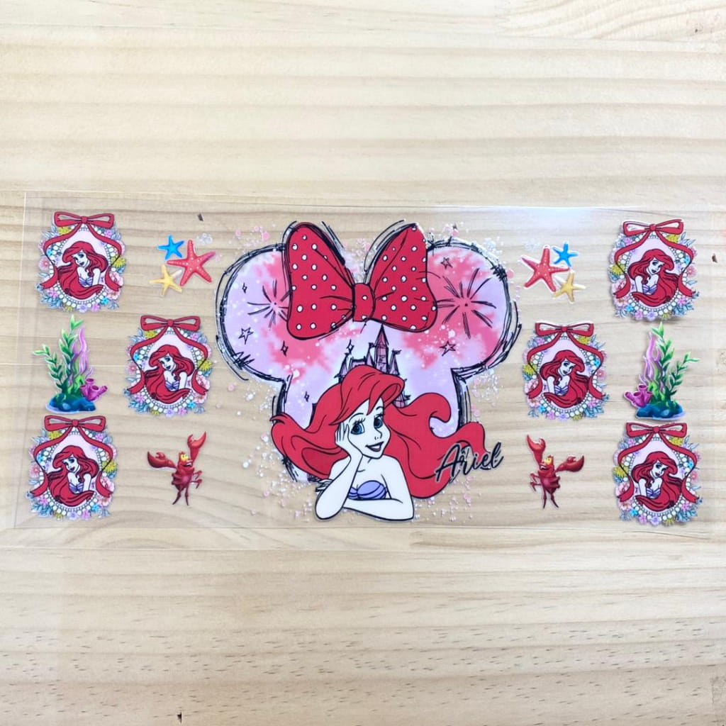 16oz UVDTF Cup Wraps,Cartoon Princess, Ariel & Mermaid