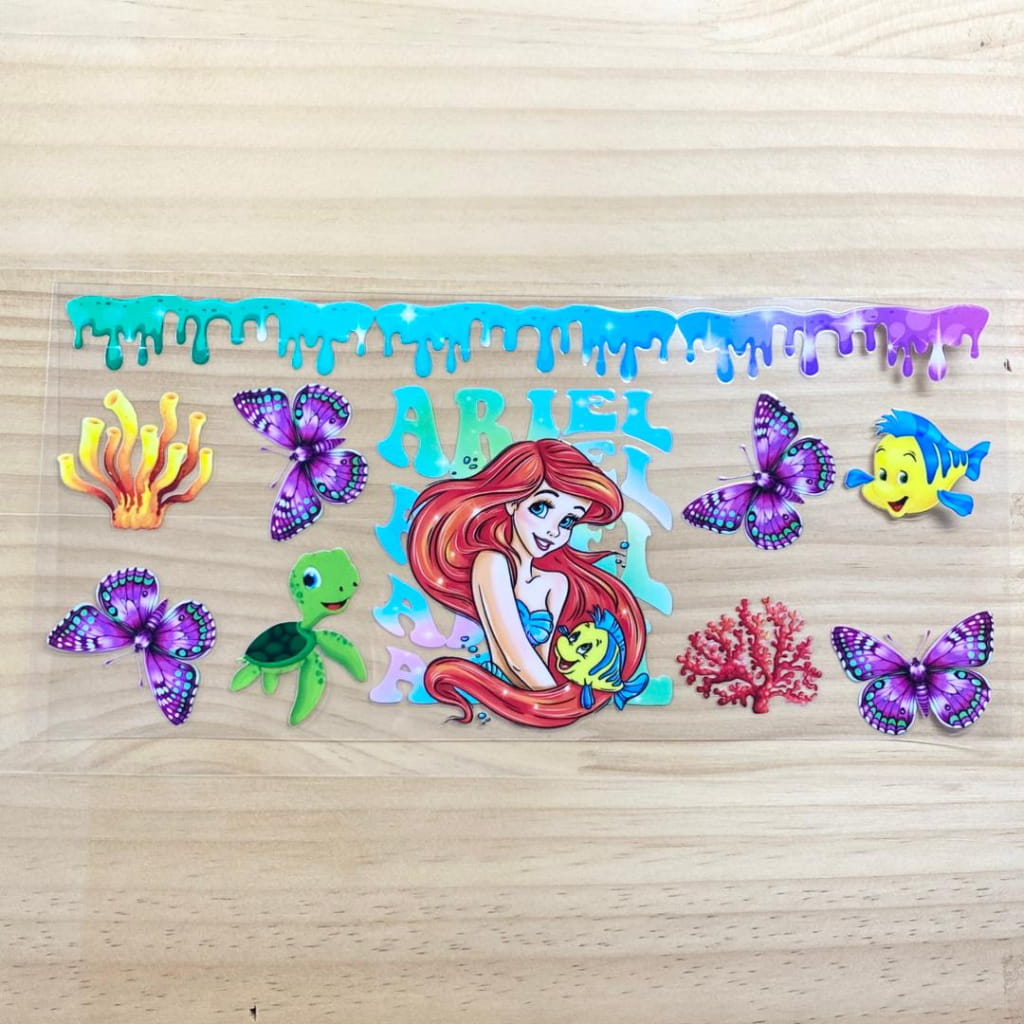 16oz UVDTF Cup Wraps,Cartoon Princess, Ariel & Mermaid