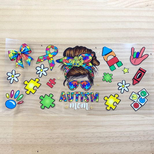 16oz UVDTF Cup Wraps, Autism Mom & Mama & Mother