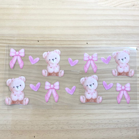 16oz UVDTF Cup Wraps, Cute Bear & Bowknot