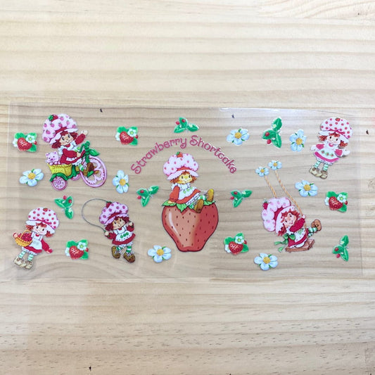 16oz UVDTF Cup Wraps, Cartoon , Strawberry Shortcake