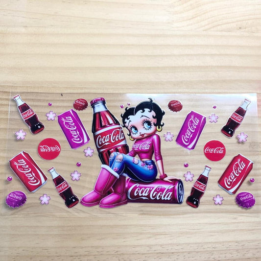 16oz UVDTF Cup Wraps,Cartoon ,Betty Boop With Coca Colr