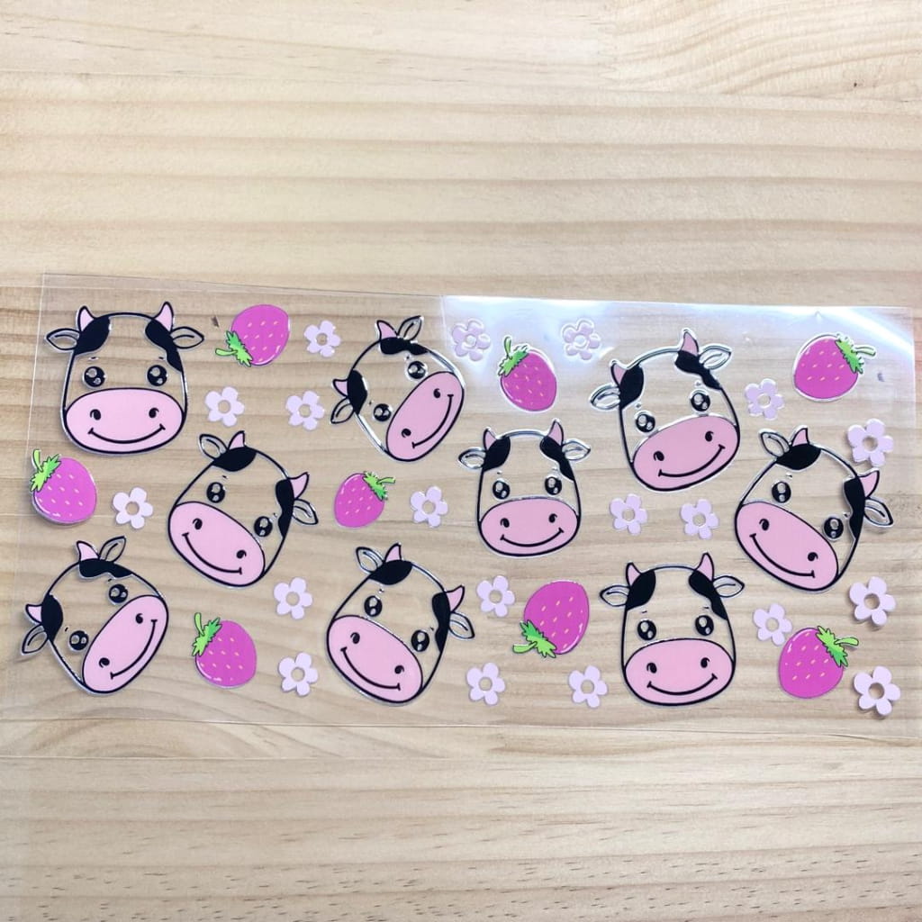 16oz UVDTF Cup Wraps,Cow with Strawberry
