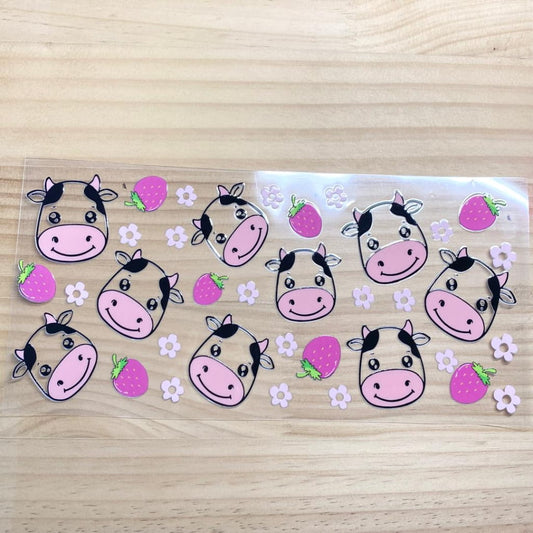 16oz UVDTF Cup Wraps,Cow with Strawberry