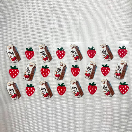 16oz UVDTF Cup Wraps,Milk ,Strawberry