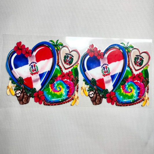 16oz UVDTF Cup Wraps, Country, Dominican Republic Flag Heart